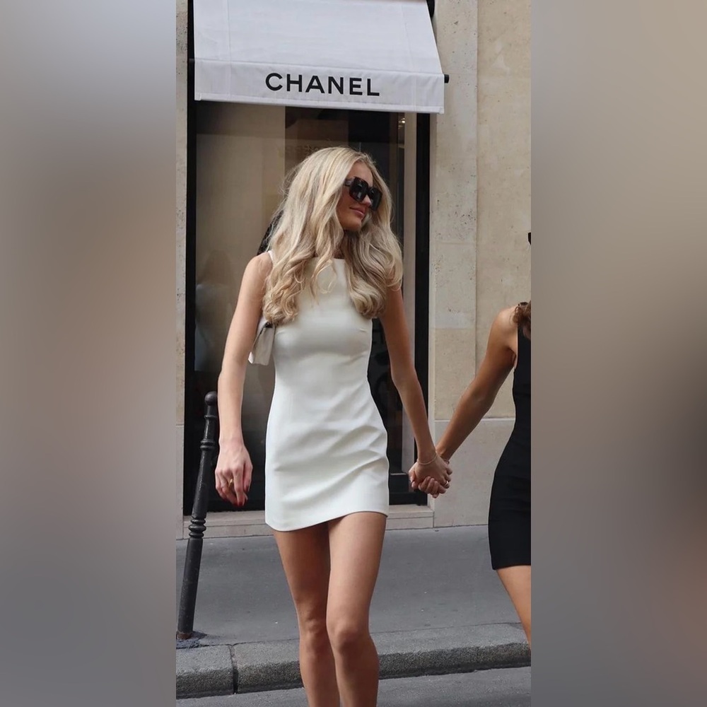 White Suiting Sleeveless Short Dress
